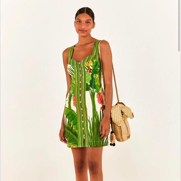 FARM RIO Fresh Forest Scarf Button Down Mini Dress (NWT) - Picture 1 of 16